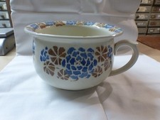 trés Ancien pot de chambre en faience décor art déco bleu marron vase de nuit