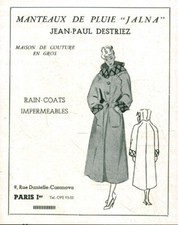 Publicité ancienne mode manteau de pluie Jalna  Paris 1949 issue de magazine
