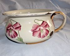 ancien pot de chambre en tôle émaillé art nouveau decor fleurs : shabby chic
