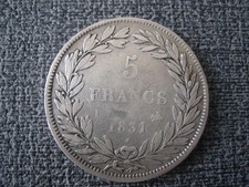 5 francs argent louis philippe non couronné 1831 B . Tranche en creux.