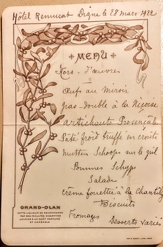 Menu ancien hôtel - menu,