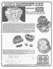 Rickman Métisse Weslake T120 Triumph 8 Valve Brochure & Parties Liste Copies