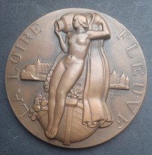 FRENCH ART DECO NUDE WOMAN BRONZE MEDAL  by MARCEL RENARD