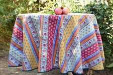 Nappe coton enduit Camargue colorée provençale ronde 155 cm - Varcouture