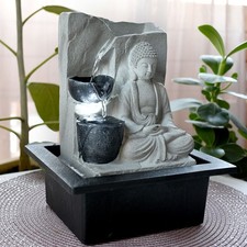 Fontaine de Table D'Intérieur Gris Bouddha Asie Déco LED H 25,5 CM
