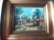 Tableau huile sur panneau  Village africain