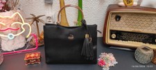 Magnifique sac JLS Jean-Louis Sherrer aspect cuir grainé noir & gros pompons