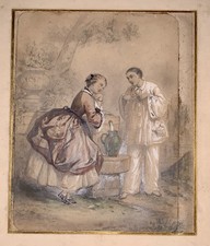 Dessin Ancien Aquarelle Et