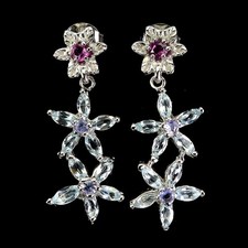 925 Argent Sterling Boucles D'Oreilles Marquise Sky Bleu Topaze Rhodolite Gemme