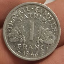 MONNAIE  1 FRANC  1943 ALU FRANCISQUE Léger QUALITE TTB AVEC CROIX 