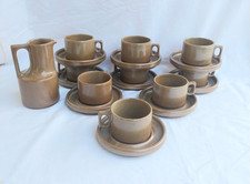 GRES DE BRENNE 9 TASSES ET SOUCOUPES ET POT A LAIT