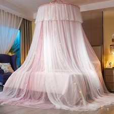 Baldachin Pour Lit Princesse Tente Double Couche Transparente Dôme Rose
