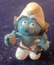Figurine Schtroumpf Radio, Micro, Casque. Occasion.