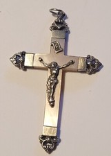ANCIENNE CROIX PENDENTIF CRUCIFIX CHRIST JÉSUS ARGENT MASSIF NACRE #AC# G9