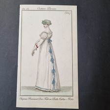 Gravure de Mode 1804 Costume Parisien Chapeau Bijoux Robe Empire Fashion Etching