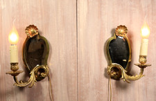 Antique French Gilt Bronze Wall Sconce Lamps Lights Pair Louis XV Shell Mirror