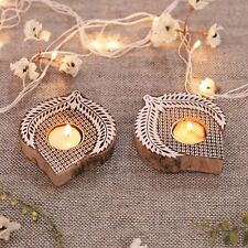 Tissu en Bois Imprimé Bloc Avec Thé Light Bougie Handmade Feuille Bougeoir