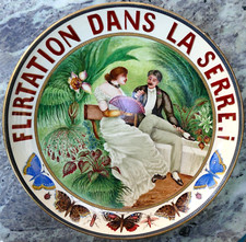 Plat Céramique Faïence style Art Naïf signé Couronne de Vicomte peint main XIXe