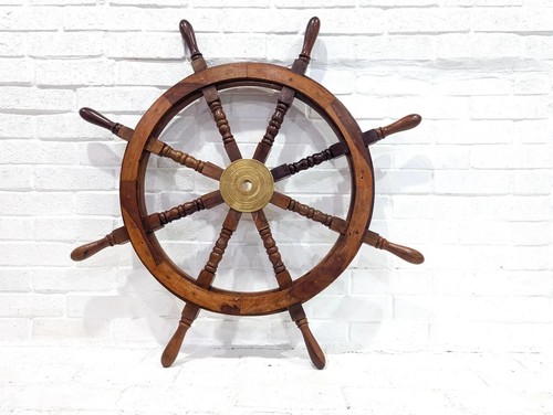 Ancien volant bateau bois - en,