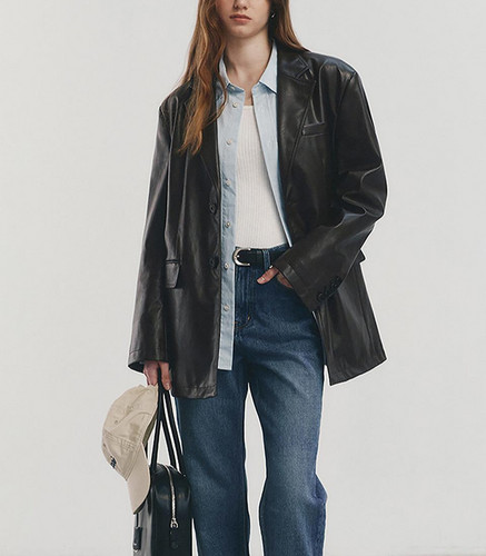 Veste oversize cuir noir - en,