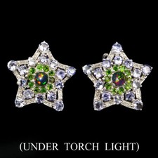 Boucles d"oreilles en Argent massif,Opale de Feu Noir,Tanzanite, Chrome Diopside