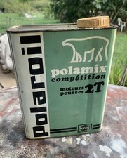 Ancien bidon d'huile Polaroil compétition 2T, vide déco garage vintage.