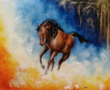 Tableau original de Caillon 55x46 cm  "le solitaire" Cheval Pur Sang