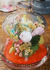 Cloche Dome verre avec fleurs stabilisées - hauteur : 11 cm - diamètre : 10 cm