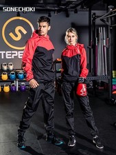 ? Sauna Suit Unisexe 2Pcs Course Fitness Perte Poids Sudation Vêtement Sport