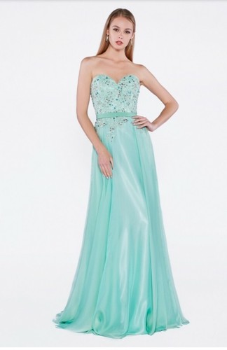 Green strapless gown and - strapless,