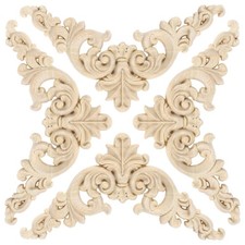  4 PCS Wood Carved Unpainted
