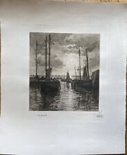 Sur la jetée du port de pêche - Emile Humblot - Eau forte signée