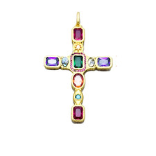 PENDENTIF CROIX ARGENT STERLING 925 COULEUR OR PIERRE ZIRCONE SYMBILISME ✝️
