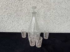 Service à liqueur ancien peint à la main 1 carafe + 6 verres