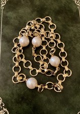 « MONET «  SAUTOIR LONG COLLIER PERLES PLAQUÉ OR HAUTE COUTURE SIGNÉ