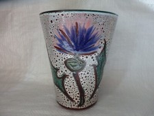 ANCIEN VASE CERAMIQUE DESIGN DECO MAIN CHARDONS FLEURS PICAULT CAPRON VALLAURIS 