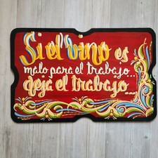Panneau plaque décorative el filete fileteado Argentine citation travail vin