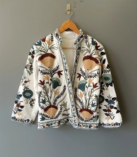 Veste suzani coton - suzani, blanc