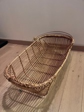 Vintage Rattan Baby Bassinet Wicker Moses Basket 1960s French Boho