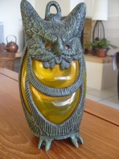 PHOTOPHORE EN FONTE ET PATE DE VERRE FORME CHOUETTE BOUGEOIR LAMPE DECORATION