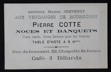 Carte de visite Aux Vendanges de Bourgogne PIERRE COTTE Noces Banquets billard
