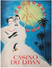 CASINO DU LIBAN BEYROUTH ORIGINAL PAINTED PROJECT OF THE POSTER ci 1950