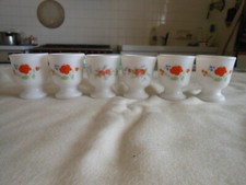 6 coquetiers vintage en arcopal motif roses et coquelicots made in FRANCE