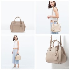 ZARA BEIGE CITY BAG WITH ZIPS