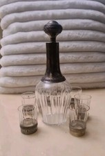 service a liqueur carafe  et verres argent massif minerve cristal XIXÈME 