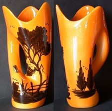 VASE orange grande taille  37,2 cm de haut  CIGALE  style Vallauris  PROVENCE