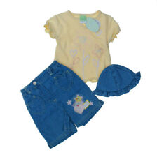 Ensemble court été bébé fille, haut citron, short en denim et chapeau en denim, 0-3,6-9 mois 