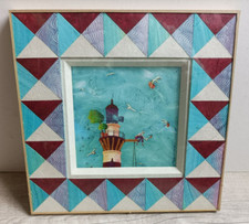 tableau carré 27cm joli travail artisanal encadrement carte Phare aux mouettes