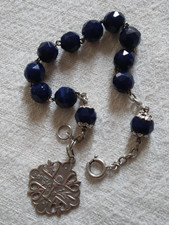 Ancien dizainier en argent perles en verre faceté bleu nuit médaille ciboire