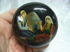 ANCIENNE BOITE RONDE BOIS LAQUE PEINTURE MINIATURE RUSSE USSR COFFRET BOX